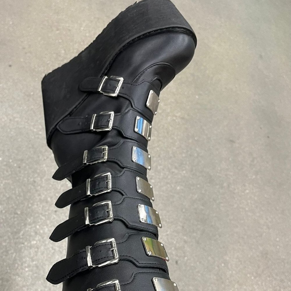 Gothic Goth Punk Monster Platform Buckle Boots Faux Leather 5.5 6 NEW